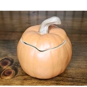 Vintage 1999 Patricia Garrett Orange Pumpkin Pottery USA Small Bowl W/ Lid